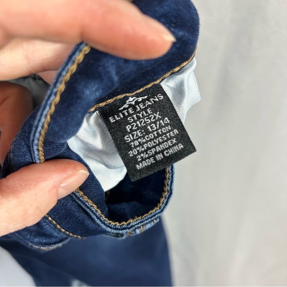 Elite Jeans | High Rise Distressed Skinny Dark Wash Ripped Juniors Size 13/14 - Picture 9 of 13